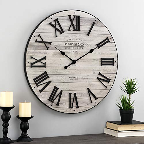 FirsTime & Co. Brown Emmett Shiplap Wall Clock, Large Vintage Decor for Living Room, Home Office, Round, Plastic, Farmhouse, 27 inches