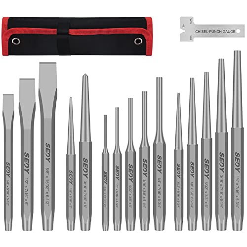 16-Piece Precision Punch & Chisel Set - Taper Punch, Pin Punch, Center Punch, Cold Chisels & Gauge for Versatile Applications