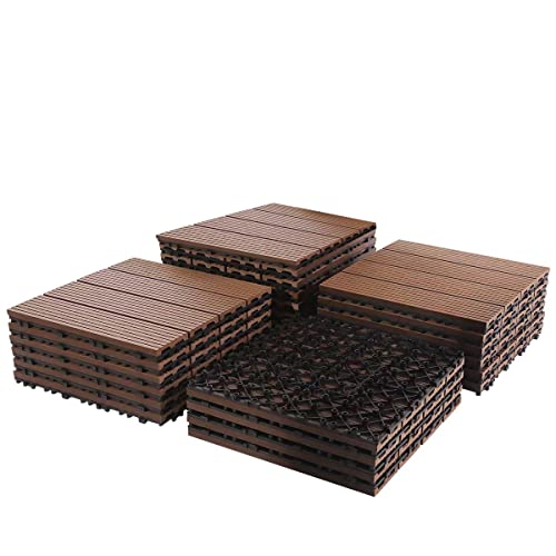 24PCS Wood Plastic Composite Patio Deck Tiles, 12"x12" Interlocking Deck Tiles, Water Resistant for Indoor & Outdoor, 24 sq. ft