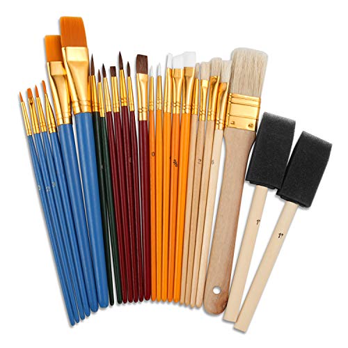 25 PCS All Purpose Paint Brush Set for Kids, Beginner, Paint, Craft, Multiple Mediums, Classroom - Assorted Paint Brushes Great with Acrylic, Oil, Watercolor, Gouache, Tempera Paints