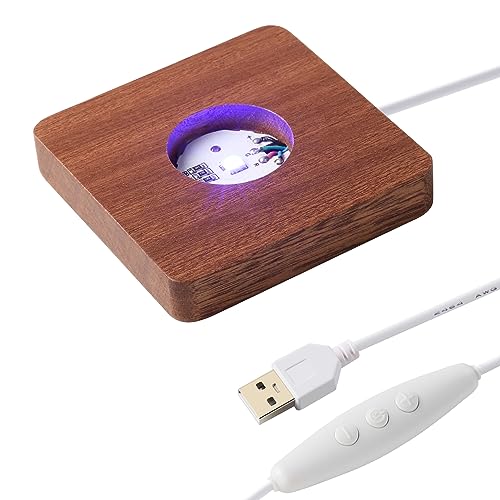ERWEI LED Wood Light Base for Crystal Glass Art Wooden Display Stand Colorful Square Lighted Base for 3D Crystal Light Pedestal for Resin Art Acrylic Crystal Sphere Holder