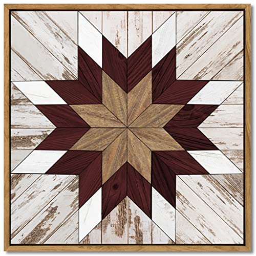 Loomarte Framed Canvas Prints Plank Wall Art Decor, Rustic Geometric White Brown Boho Wood Grain Flower Pattern Artwork For Living Room Bathroom Bedroom Farmhouse Office Walls, 12" x 12"