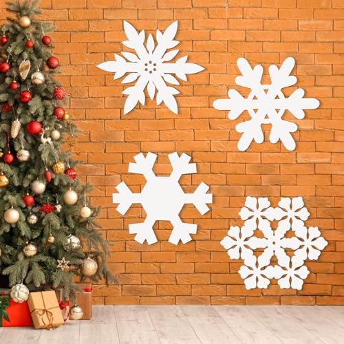 4 Pcs Christmas Snowflake Wooden Wall Decors White Winter Snowflake Signs Plaques Large Wood Snowflakes Wall Decors White Snowflake Ornaments for Xmas Holiday Party Bedroom Decor Supplies,4 Styles