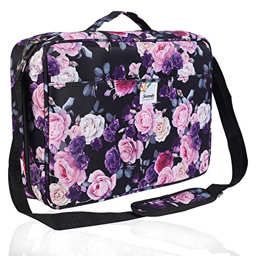 Shulaner Pencil Case Slot Holds 480 Colored Pencils or 320 Color Gel Pens with Zipper Closure Large Capacity Nylon Pen Organizer Bag with Shoulder Strap for Painter or Artist Purple Rose