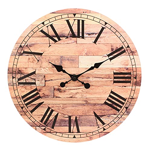 Stonebriar Old Fashioned 18 Inch Round Wood Battery Operated Hanging Wall Clock