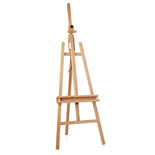 7 Elements Large Wooden Standing Artist Easel - Adjustable with Brush Holder, Holds Art Canvas to 48 Inches