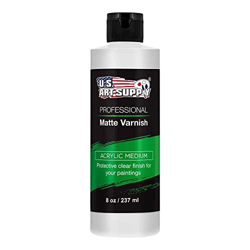 U.S. Art Supply Professional Matte Varnish, 8 Ounce - Acrylic Medium, Clear Permanent Protective Finish for Paintings & Artwork, Apply Over Dry Acrylic Paint - UV, Reduces Photography Shine, Glare