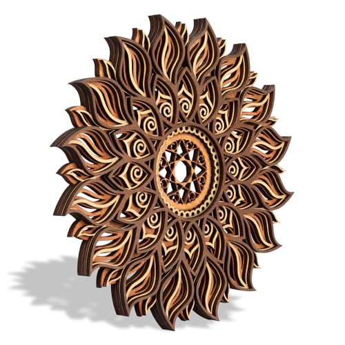 ADDMES 11.8 Inch Sun Wall Decor, Wooden Mandala Wall Art, Hollowed-out Sun Hanging Sign, Multi-layers Lotus Flower Wall Decor, Spiritual Room Decor for Bedroom, Living Room, Farmhouse Decor