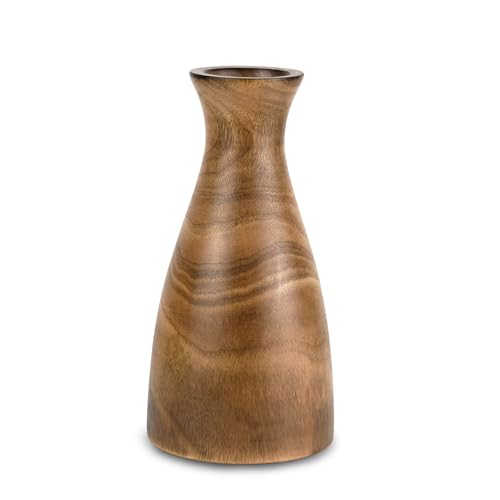 AeraVida Natural Brown Stain Mango Tree Wood Bottle Shaped Slim Vase for Flower, 8 inches