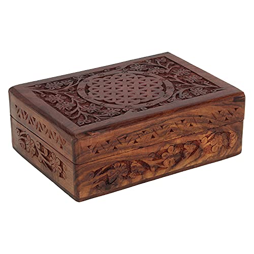Ajuny Hand Carved Wooden Jewelry Box For Women Keepsake Storage Organizer With Floral Patterns
