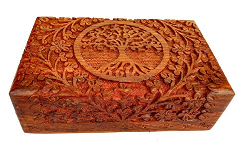 Ajuny Handcarved Wood Jewelry Box