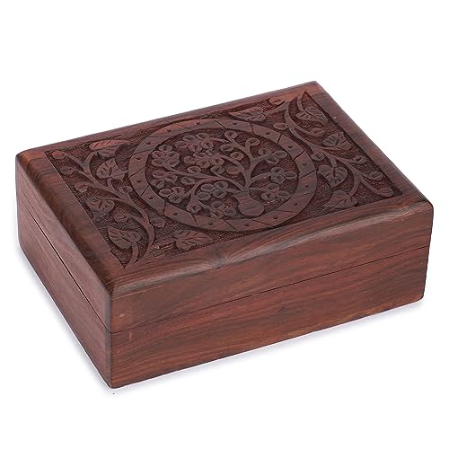 Ajuny Handmade Wooden Jewelry Box for Women Multipurpose Keepsake Storage Travel Mini Organizer With Tree Of Life (7 x 5 Inch)
