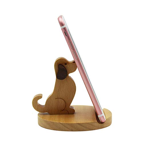 Amamcy Cute Dog Cellphone Holder Stand Wooden Smartphone Desk Holder for All Mobile Phones Animal Phone Stand Desk Ornament