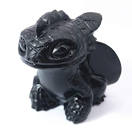 Anlingem Healing Crystal Stone Human Reiki Skull Figurine Statue Sculptures Fly Dragon Skull Crystal Halloween (Obsidian) AL-OBTS