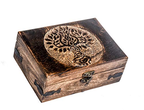 Antique Handmade Wooden Urn Tree of Life Engraving Handcarved Jewellery Box for Women-Men Jewel | Home Decor Accents | Decorative Boxes | Storage & Organiser (7" x 5.5" x 3.5", Tree - 1)