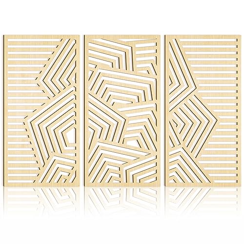 Anyzal Geometric Wooden Wall Art Hollow Boho Wall Sculptures Set of 3 Natural Wood Abstract Wall Panels for Living Room Bedroom Dining Room 16 X 32 In/pc