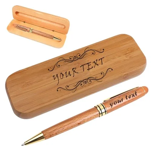 AOK Personalized Custom Engraved Wood Ballpoint Pen with Personalized Case - Wood Pen Set for Lawyers, Doctors, Teachers, Graduates, Students (Light Brown)