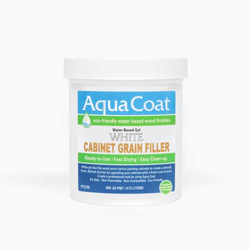 Aqua Coat Water Based White Cabinet Wood Grain Filler Gel, Fast Drying, Low Odor White Wood Filler, Premium Cabinet Grain Filler for Upgrades, Repairs & Restorations. (Pint)