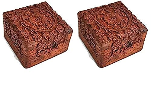 Artncraft Jewelry Box Novelty Item Unique Artisan Traditional Hand Carved Rosewood Jewelry Box from India Inside (Pack 2)