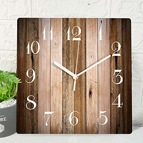 ArtSocket Wooden Wall Clock Silent Non-Ticking, Brown Wood Barn Board Pine Plank Retro Square Rustic Coastal Wall Clocks Decor for Home Kitchen Living Room Office, Battery Operated(12 Inch)