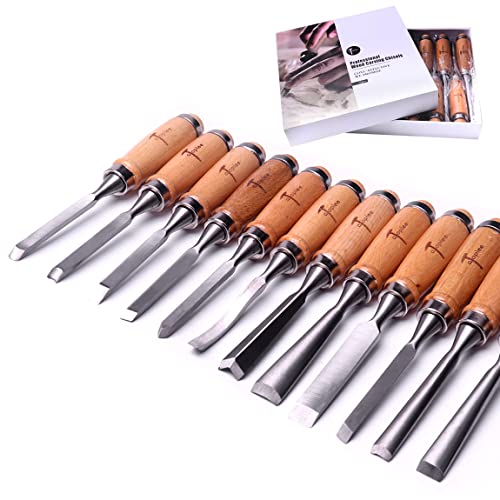 ATOPLEE 12pcs Wood Carving Chisel Set for Woodworking, Professional Wood Gouge Tools with Premium Case and Roll Up Bags for Carpenter Craftsman Gift in Most Wood Carving Project