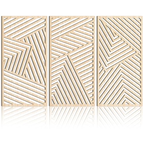 AUIAU Geometric Wood Wall Art Geometry Boho Minimalist Line Hollow Wall Decor Large Wooden Art Wall Decor 3 Panels Wall Sculptures for Living Room Bedroom Office 16x32 Inch