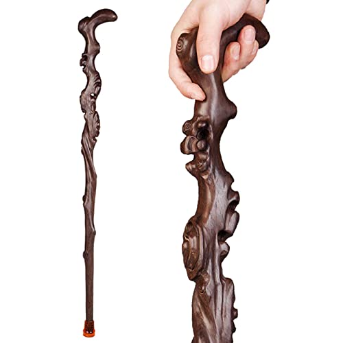 Bahu Wood Carved Crutch, Handmade Wooden Cane for Men and Women, Fashionable Comfortable Handle Walking Sticks, Retro Cane, Exquisite Carving Walking Canes as Gift (Brown1) (BH-1)
