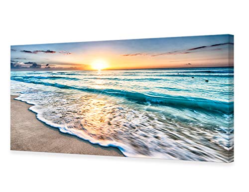 Baisuart S02275 Canvas Prints Wall Art Beach Sunset Ocean Waves Nature Pictures Stretched Pictures to Photo Paintings on Canvas for Home Office Decorations Wall Décor XXLarge 30x60inch