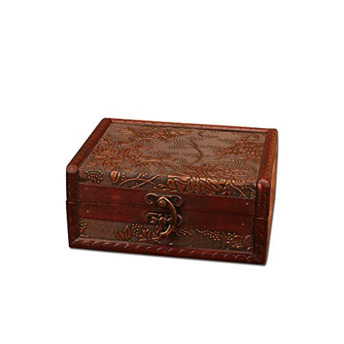 BAOZOON Wooden Treasure Box, Decorative Small Wood Vintage Handmade Treasure Chest Jewelry with Mini Metal Lock for Storing Jewelry Treasure