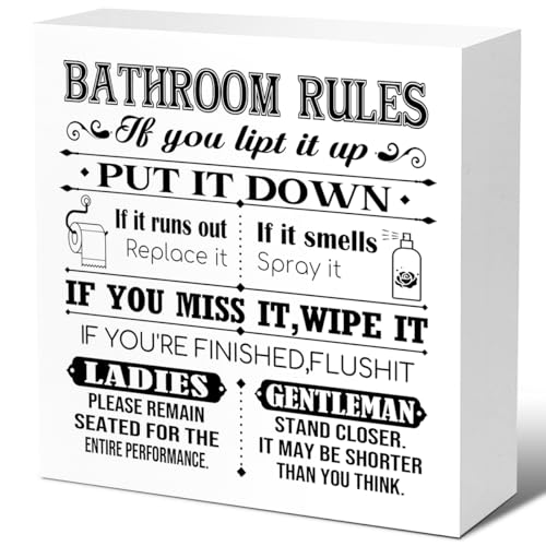 Bathroom Rules Wood Sign by Brand - Model