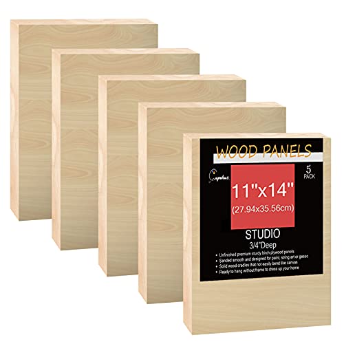 Birch Wood Canvas for Painting - 5 Packs 11'' x 14'' Cradled Panels