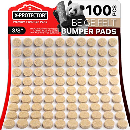 Cabinet Door Bumpers X-Protector 100 PCS – Small Felt Pads 3/8” – Ideal Beige Felt Bumpers – Self-Adhesive Thick Felt Dots – Bumper Pads to Protect Glass & Other Surfaces!