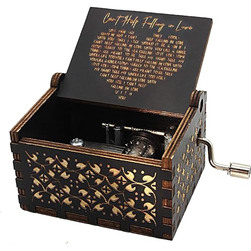 CJYGEGE Wood Music Box - Can't Help Falling in Love, Antique Engraved Musical Boxes Case for Love One Wooden Music Box - Gifts for Lover, Boyfriend, Girlfriend, Husband, Wife