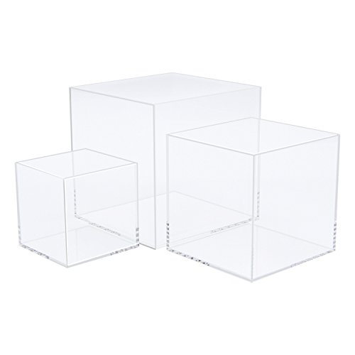 Cliselda 3pcs Clear Acrylic Display Boxes, Acrylic Cube Stand Risers Plastic Square Containers, Decorative Acrylic Storage Boxes for Collectibles,Wedding, Party, Treats, Jewelry ( Box without Lid )