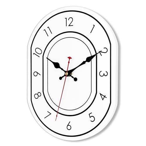 Couperos Oval Wall Clock Silent Non Ticking Wood Wall Clocks Battery Operated Wooden White Modern Simple Minimalist Clock Decorative for Living Room Bedroom Kitchen Home Office (12" L x 8.7" W)