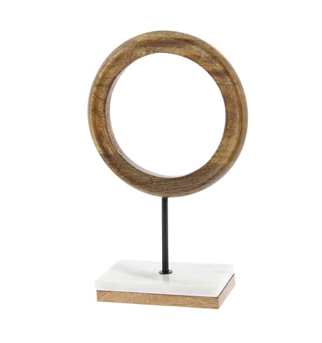 Deco 79 Mango Wood Geometric Circle Sculpture with Marble Stand, 9" x 4" x 14", Brown
