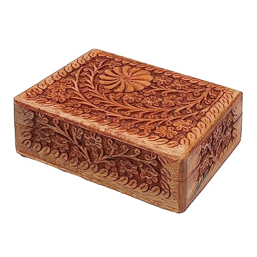 DEKORASI Decorative Wooden Treasure Box With Leaf Engraved Art, Trinket Box, Mini Storage Chest For Jewelry, Jewelry Box, Memento Case, Wood Holder For Miscellaneous Teabags Coins
