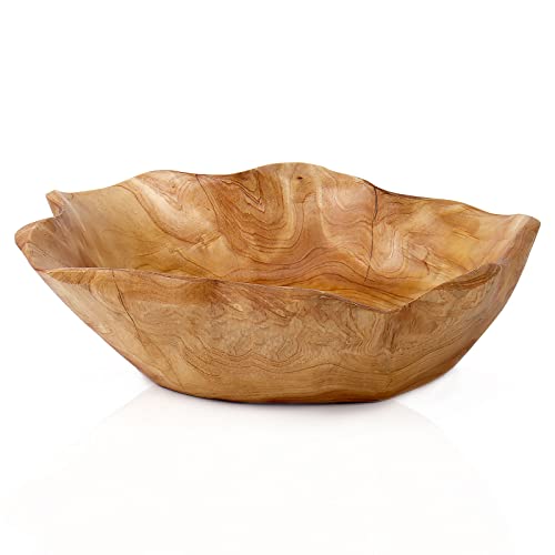 DeziWood Irregular Wooden Bowls for Decor, Unique Hand Carved Decorative Farmhouse Wooden Fruit Bowls, Large Wood Bowl for Nut Keys Jewelry Pine Cones Entryway Table Display (10"-12")