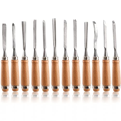 Dicunoy 12 PCS Wood Carving Tools, Gouges Woodworking Chisels, Full Size Wood Carving Knifes for Beginner, Hobbyists, Professionals, Artistic, Gifts for Him, Father's Day