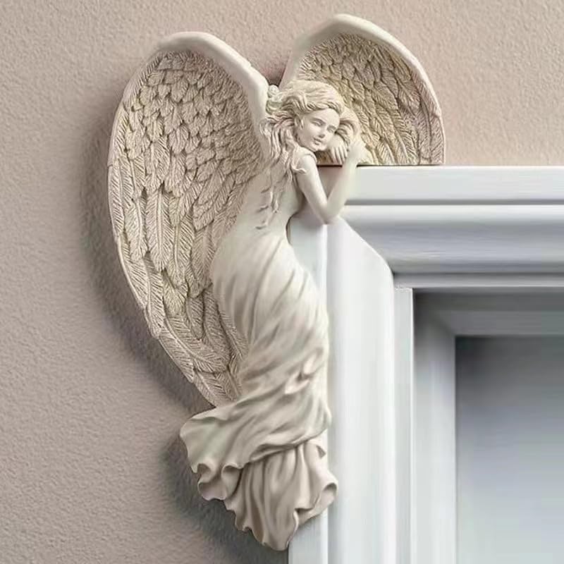 Door Frame Angel Wing Sculpture,Angel Door Frame Decoration,Angel Figurine Wall Decor, Angel in Your Corner,Resin Angel Figurine Home Art Wall Decoration for Home Living Room Bedroom