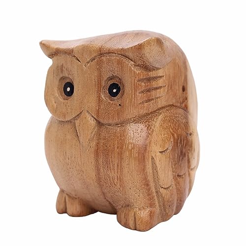 DUONGJAIS BRAND Good Luck Wooden Hand Carved Wooden Owl Statue, Sculpture Art Decorative Rustic Home Decor Accent Handmade Handcrafted Decoration