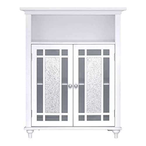 Elegant Home Fashions Windsor Wooden Floor Cabinet with Glass Mosaic Doors, White