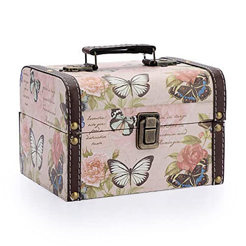ELLDOO Butterfly Treasure Chest Box, Wooden + PU Leather Storage Decorative Box for Jewelry Trinkets, Keepsakes box for Girls Women Gifts