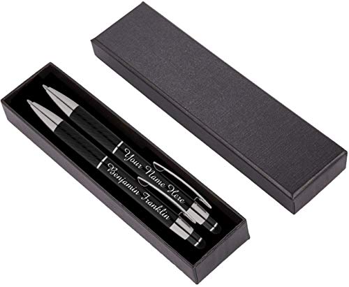 ExpressPen™ - Personalized Pens Gift Set - 2 Pack of Metal Pens w/gift box - Luxury Ballpoint Pen Custom Engraved with Name, Logo or Message for Executive, Business or Personal use (Black-Black)