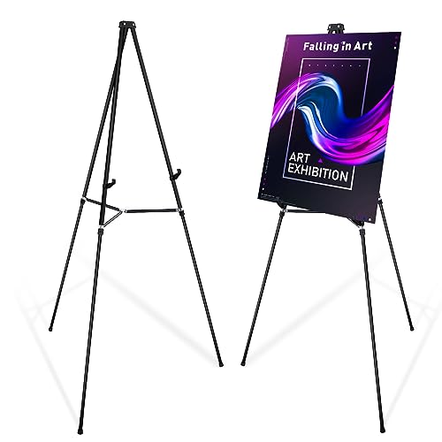 Falling in Art 66" High Black Aluminum Display Easel Stand, Large Adjustable Height Presentation Stand, Portable Tripod Holding Signs, Posters, and Whiteboards Up to 25lbs