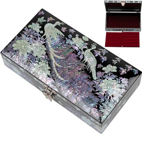 February Mountain Exquisite Mother of Pearl Peacock Design Jewelry Box: Artistry, Elegance, and Versatile Storage Gifts for Women