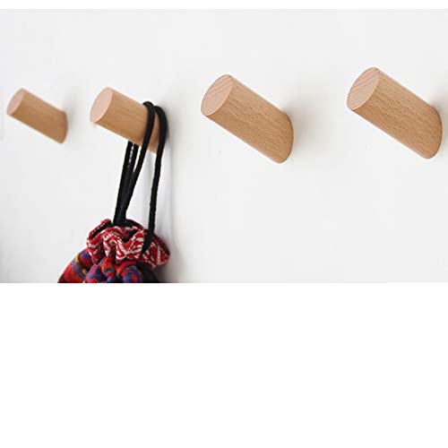 Felidio Wood Wall Hooks, 4 Pack Coat Hooks Mounted Rustic Wooden Heavy Duty Robe Hook Hat Rack | for Hanging Bathroom Towels Clothes Hanger (Beech Wood)