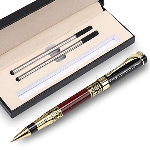 Free Engraving pen Personalized custom pens Roller Ballpen, Ballpoint pen, Ball pen, Medium Refill Pen Black Ink, Custom Gifts for Men, Women, Classy Gift Box (Red Style 4), 3 Count (Pack of 1)