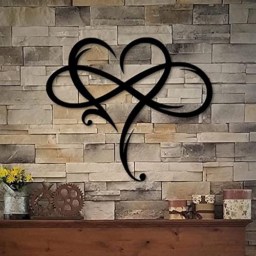 Freelivity Infinity Heart Metal Wall Decor, Unique Infinity Heart Wall Decor Love Sign Plaque Steel Art Geometric Wall Yard Heart Ornaments Cut Out for Home Wedding Decor (23.6x20.6inch, Black)