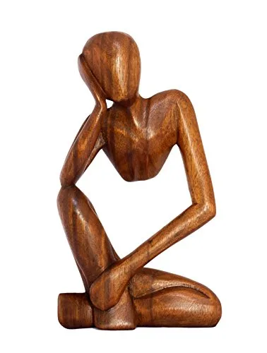 G6 Collection 12" Wooden Handmade Abstract Sculpture Thinker Statue Handcrafted - Thinking Man - Gift Art Modern Decorative Unique Home Decor Figurine Accent Decoration Artwork Hand Carved (Brown)